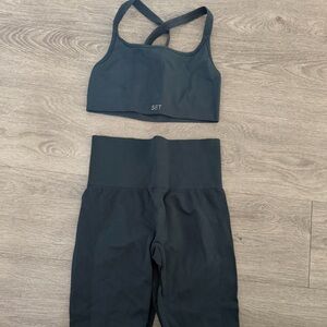 Grey-blue High-Waisted Leggings and Top Set
